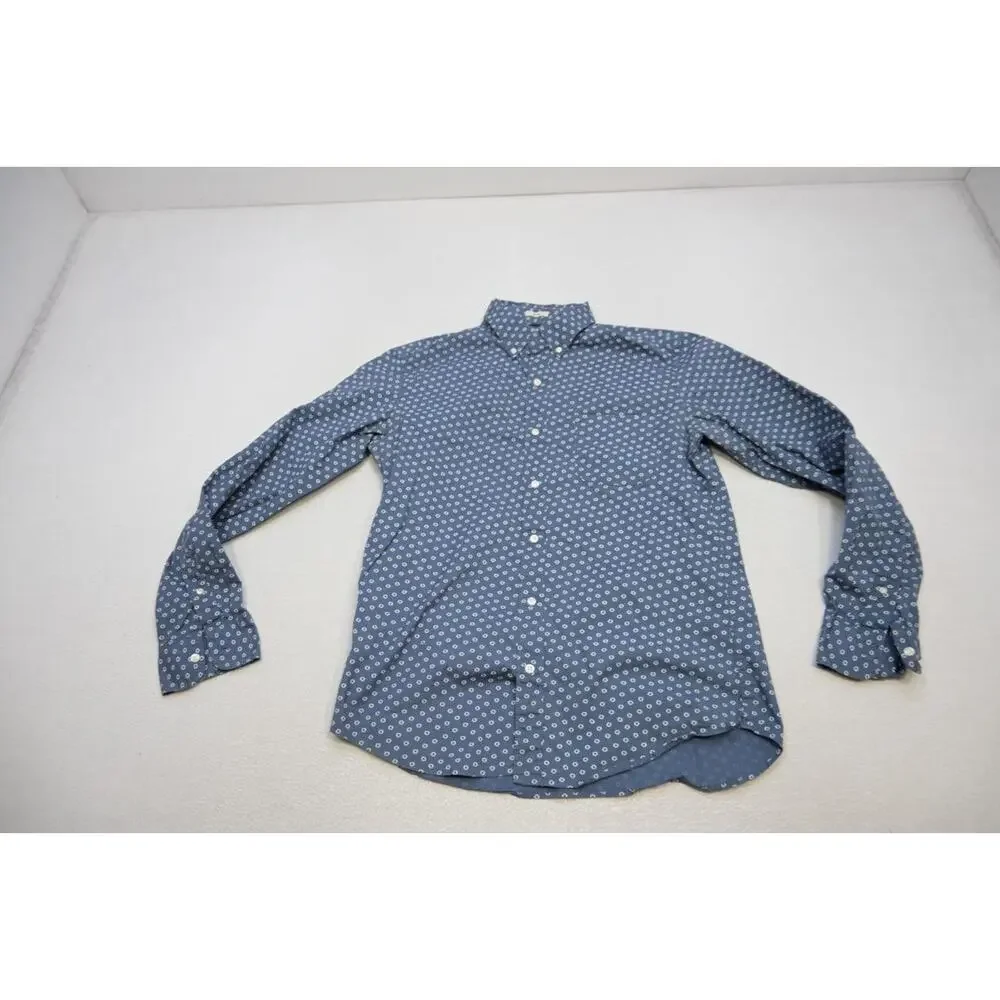J Crew Slim Fit Stretch Dress‎ Shirt Blue Star Button Up Long Sleeve Mens Medium